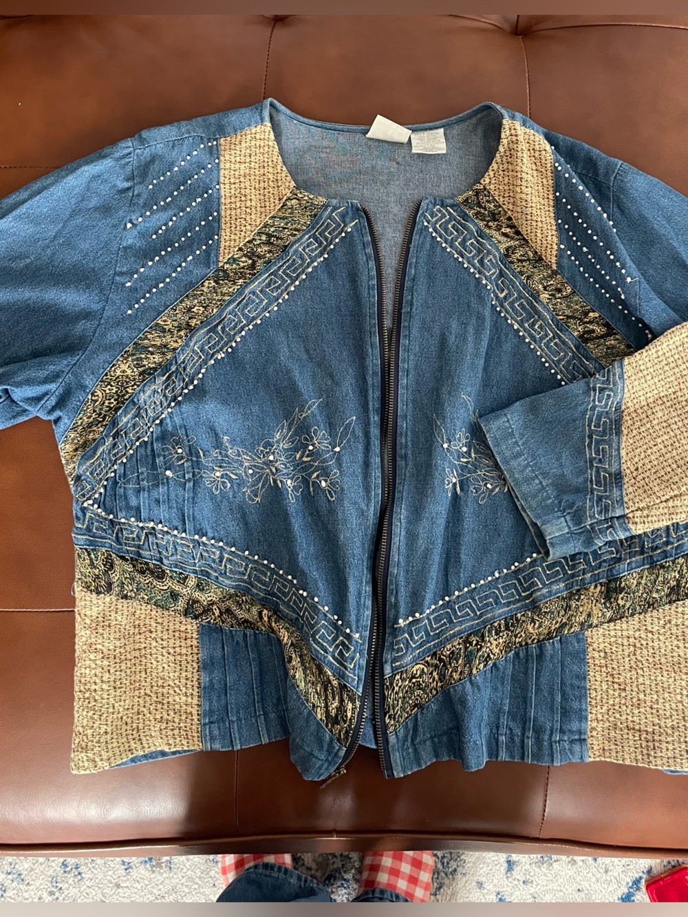 Vintage denim and tweed embroidered jacket